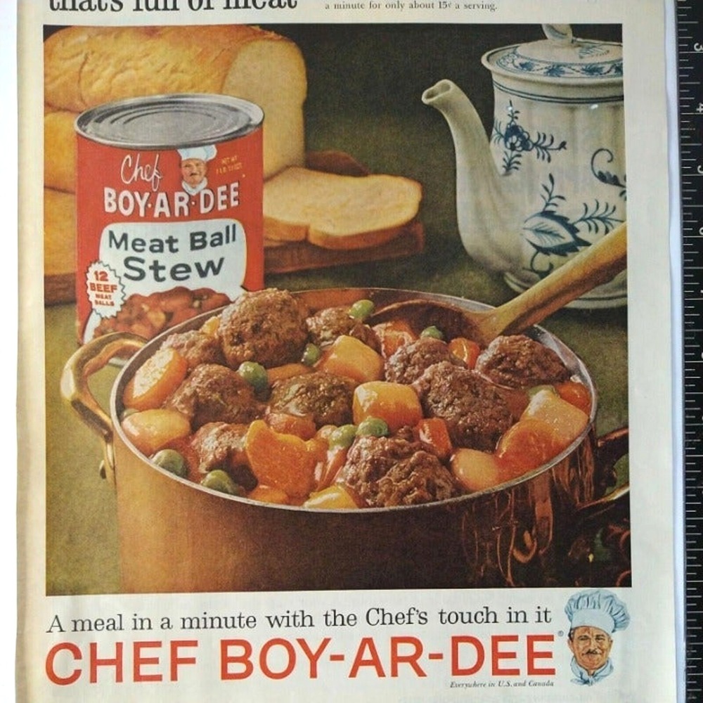 1961 Chef-Boy-Ar-Dee Meatball Stew Casserole Print Ad - Original Vtg‎ Ephemera